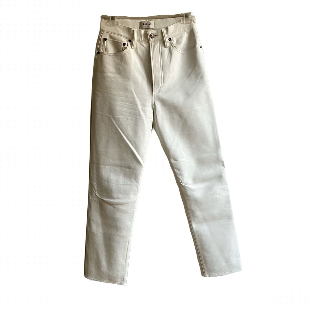 Agolde Leather ‘90s Pinch Waist Jeans Size 25 Powder High Rise Straight Leg Pant - Picture 5 of 11